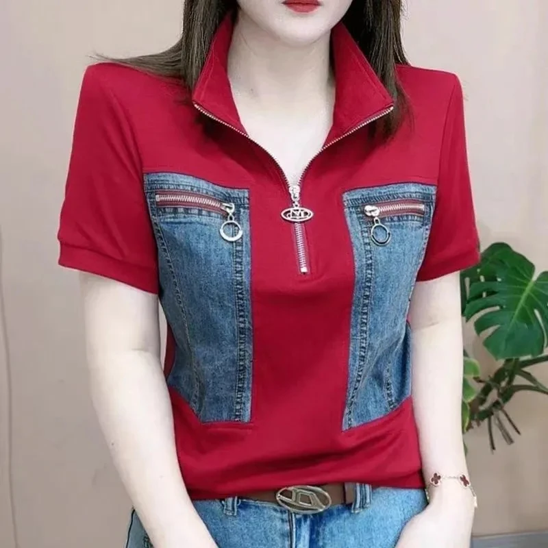 New 2024 Women's T-Shirt Top Spring Summer Autumn Fashion Short Stand Up Collar Slim Spliced Casual Denim T shirt Jacket Female
New 2024 Women's T-Shirt Top Spring Summer Autumn Fashion Short Stand Up Collar Slim Spliced Casual Denim T shirt Jacket Female