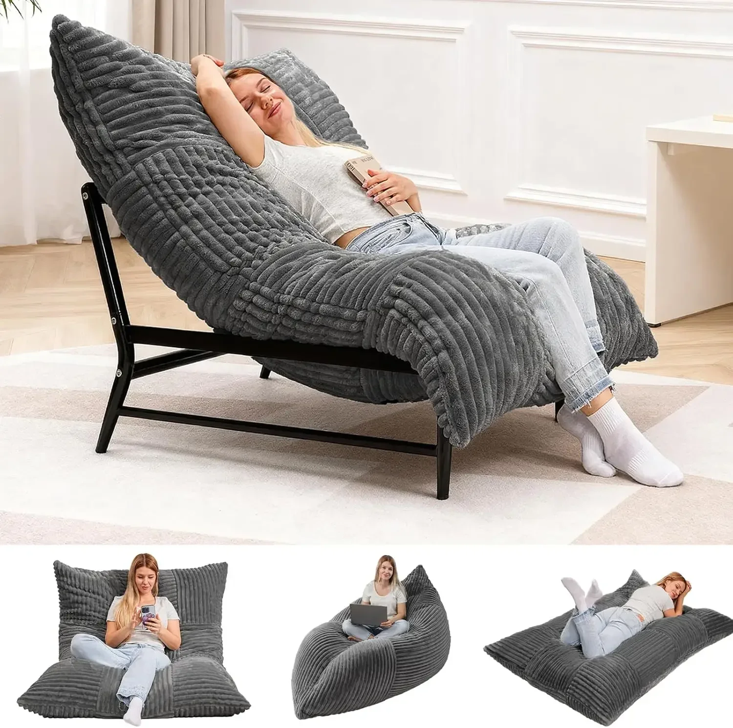Modern Accent Chair, Giant Bean Bag Lounge Chairs with Sturdy Metal Frame & Washable Cover, Comfy Upholstered Chair for Reading
Modern Accent Chair, Giant Bean Bag Lounge Chairs with Sturdy Metal Frame & Washable Cover, Comfy Upholstered Chair for Reading