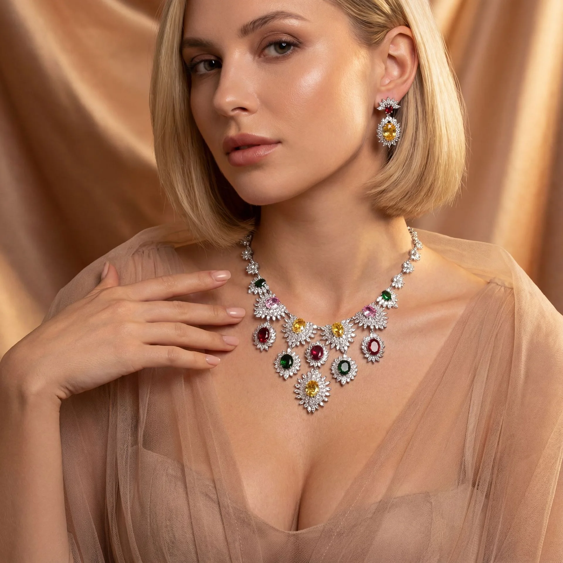 European Noble Luxury Jewelry Set, Sparkling Zircon Necklace & Earrings, Exquisite Premium Ornaments for Wedding Brides
European Noble Luxury Jewelry Set, Sparkling Zircon Necklace & Earrings, Exquisite Premium Ornaments for Wedding Brides
