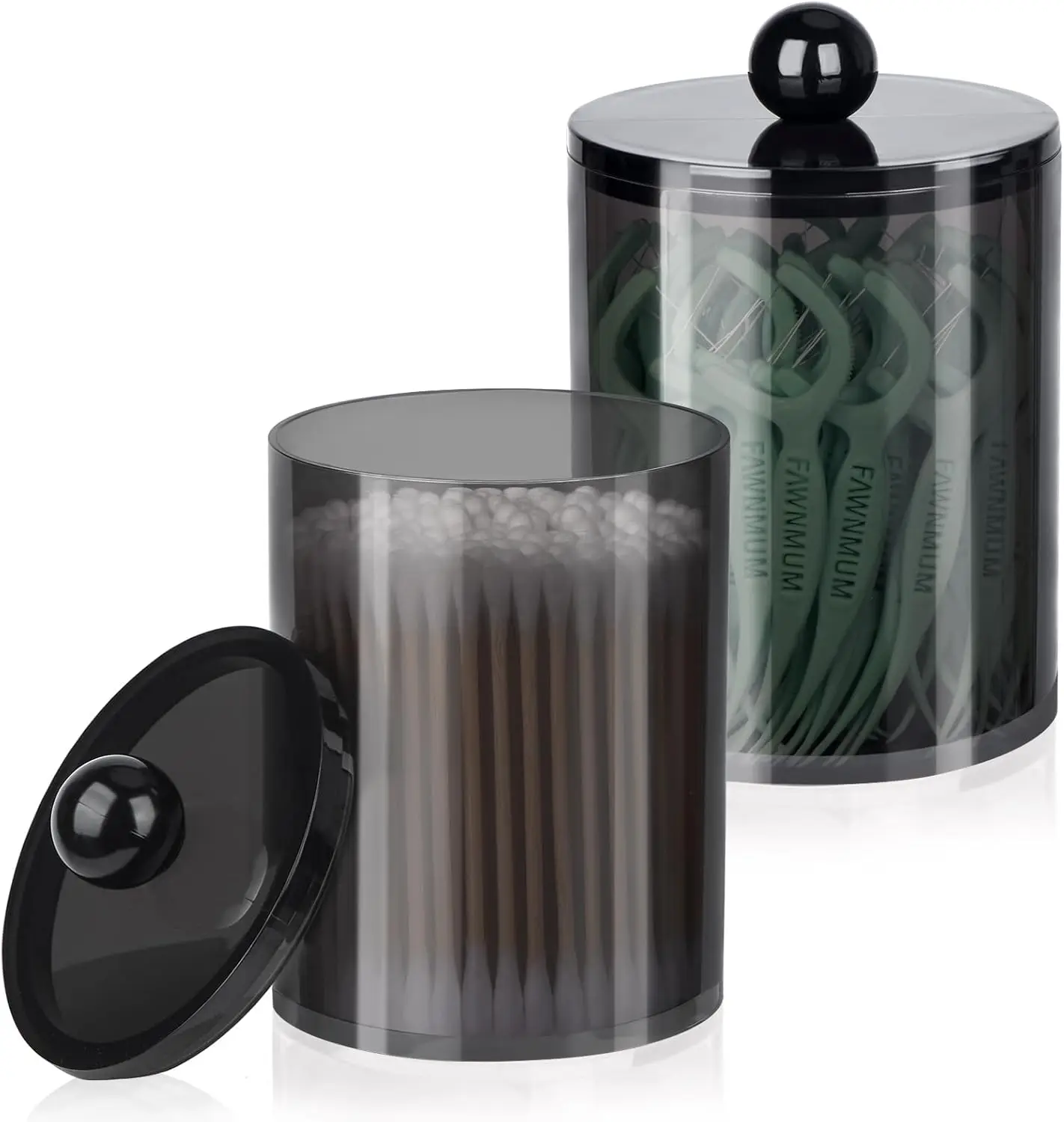 2-Pack Plastic Canister Set with Lids for Cotton Swabs, Balls, Pads - 10oz-12oz Bathroom Vanity Organizer in Black
2-Pack Plastic Canister Set with Lids for Cotton Swabs, Balls, Pads - 10oz-12oz Bathroom Vanity Organizer in Black