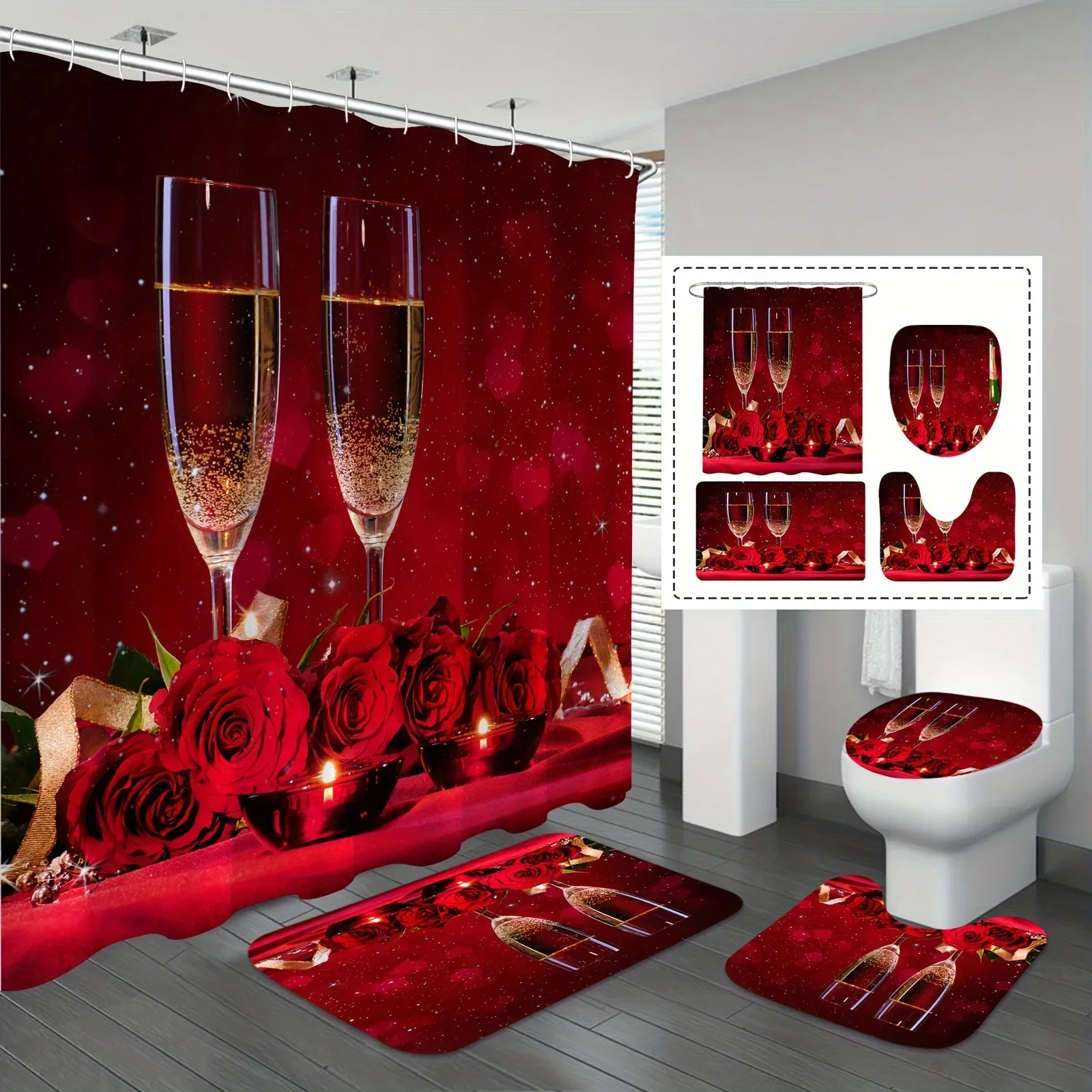 Romantic Red Bathroom Set | Champagne Roses Print, Mats, Toilet Lid Cover, 4-Piece Set, Perfect for Valentine's or Wedding
Romantic Red Bathroom Set | Champagne Roses Print, Mats, Toilet Lid Cover, 4-Piece Set, Perfect for Valentine's or Wedding