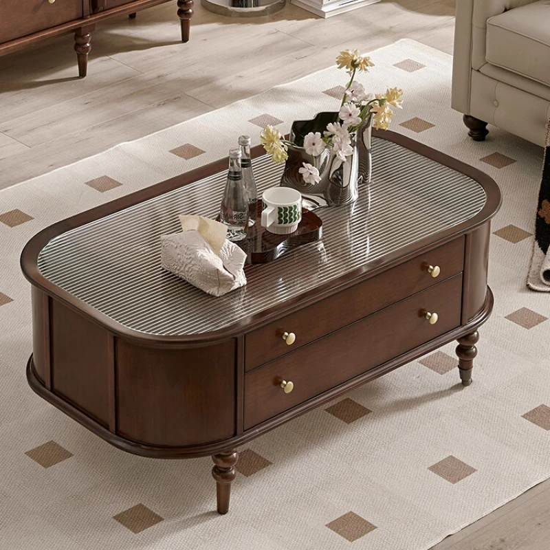 American retro solid wood coffee table combination living room French light luxury high-end glass
American retro solid wood coffee table combination living room French light luxury high-end glass