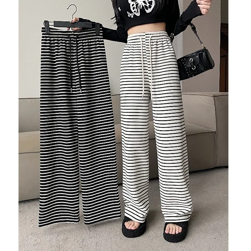 New Womens Black White Horizontal Strip Micro-elastic Pants Summer Wide-leg Pants Fashion Female High Waist Drape Floor Trousers
New Womens Black White Horizontal Strip Micro-elastic Pants Summer Wide-leg Pants Fashion Female High Waist Drape Floor Trousers