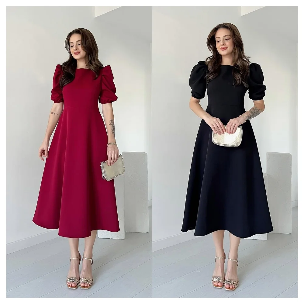 Customized Simple Jersey Evening Dress Modern Square Collar Short Sleeves Party Dress Exquisite A-Line Tea Length Cel
Customized Simple Jersey Evening Dress Modern Square Collar Short Sleeves Party Dress Exquisite A-Line Tea Length Cel