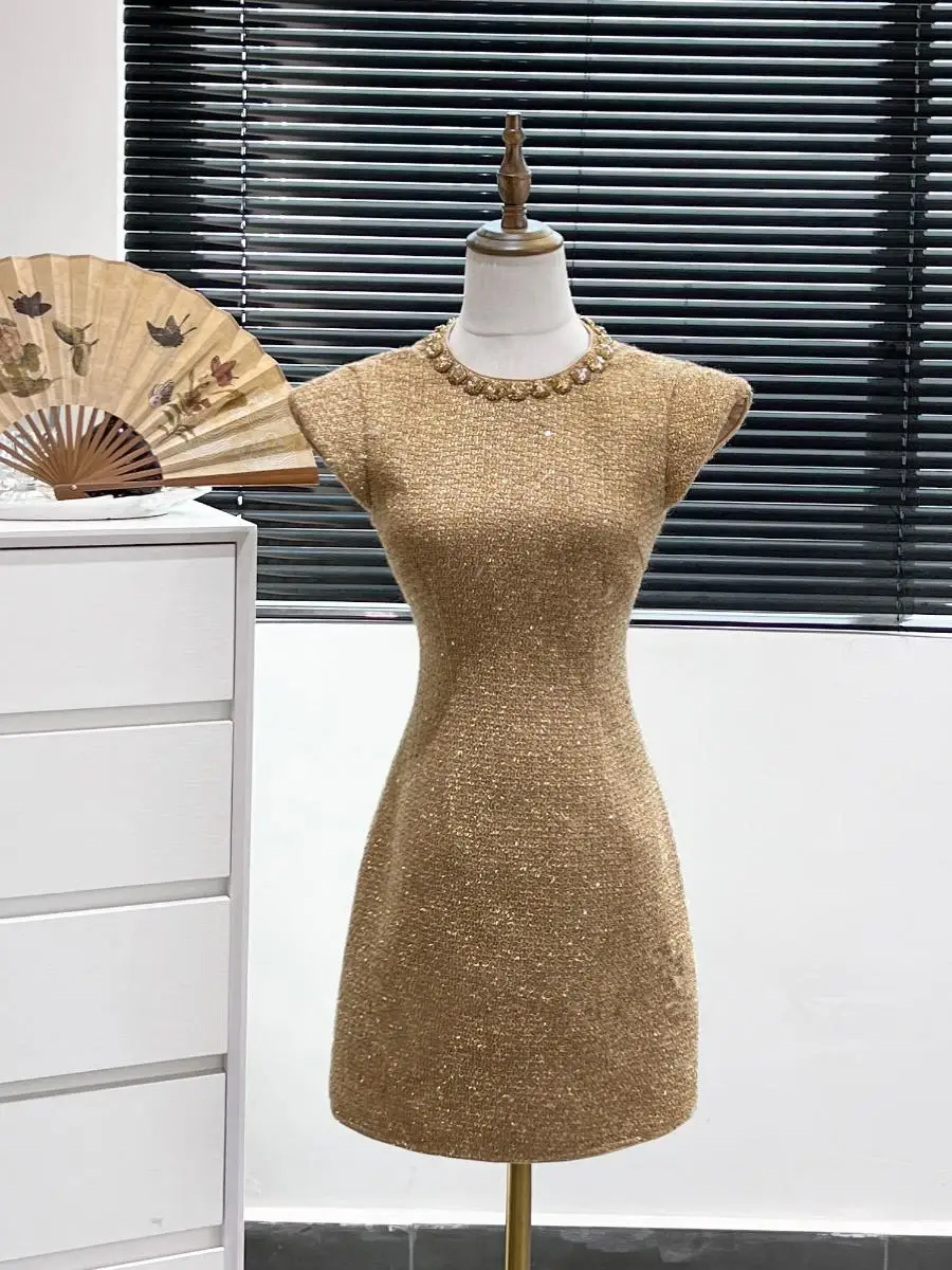 French Fashion Elegant Sequines Diamonds Round Neck Sleeveless High Waist A Line Evening Party Dress Women High Quality Vestidos
French Fashion Elegant Sequines Diamonds Round Neck Sleeveless High Waist A Line Evening Party Dress Women High Quality Vestidos