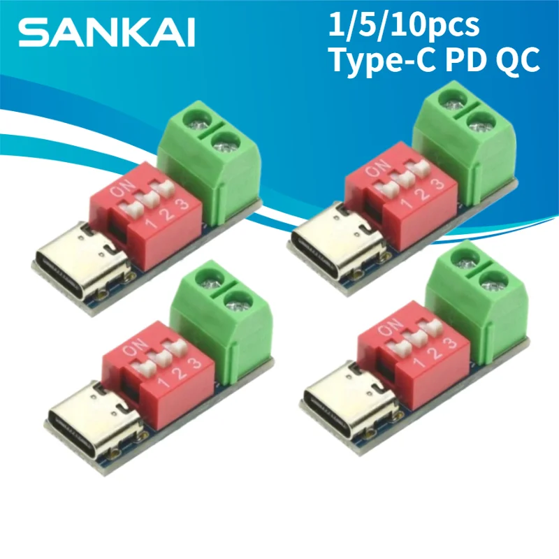1/5/10pcs Type-C PD QC Trigger 5V~20V Dial Code Adjustment DC Voltage Power Module Dial Adjustment Voltage Fast Charging Decoy
1/5/10pcs Type-C PD QC Trigger 5V~20V Dial Code Adjustment DC Voltage Power Module Dial Adjustment Voltage Fast Charging Decoy
