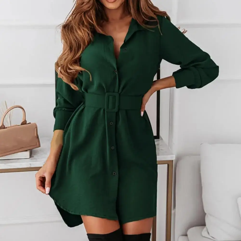 Women Fashion Mini Dresses Solid Turn-Down Collar Long Sleeves Belt Single Breasted Female Summer Elegant Dress 3 Color
Women Fashion Mini Dresses Solid Turn-Down Collar Long Sleeves Belt Single Breasted Female Summer Elegant Dress 3 Color