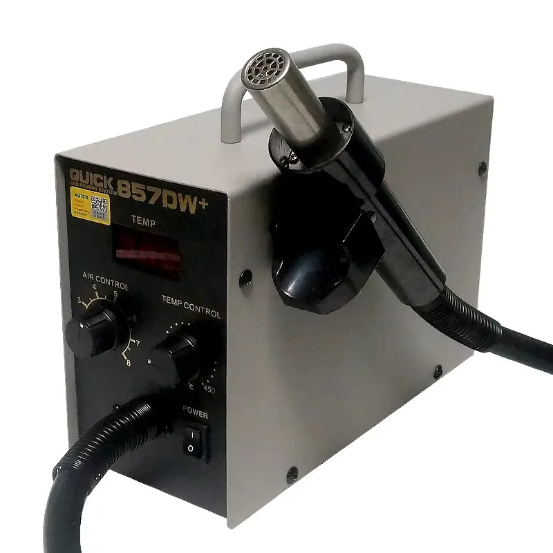 Soldering Station QUICK 857DW+ Hot Air Gun SMD Rework Station 850W High Power Automatic Cooling System for Mobile Phone Repair
Soldering Station QUICK 857DW+ Hot Air Gun SMD Rework Station 850W High Power Automatic Cooling System for Mobile Phone Repair