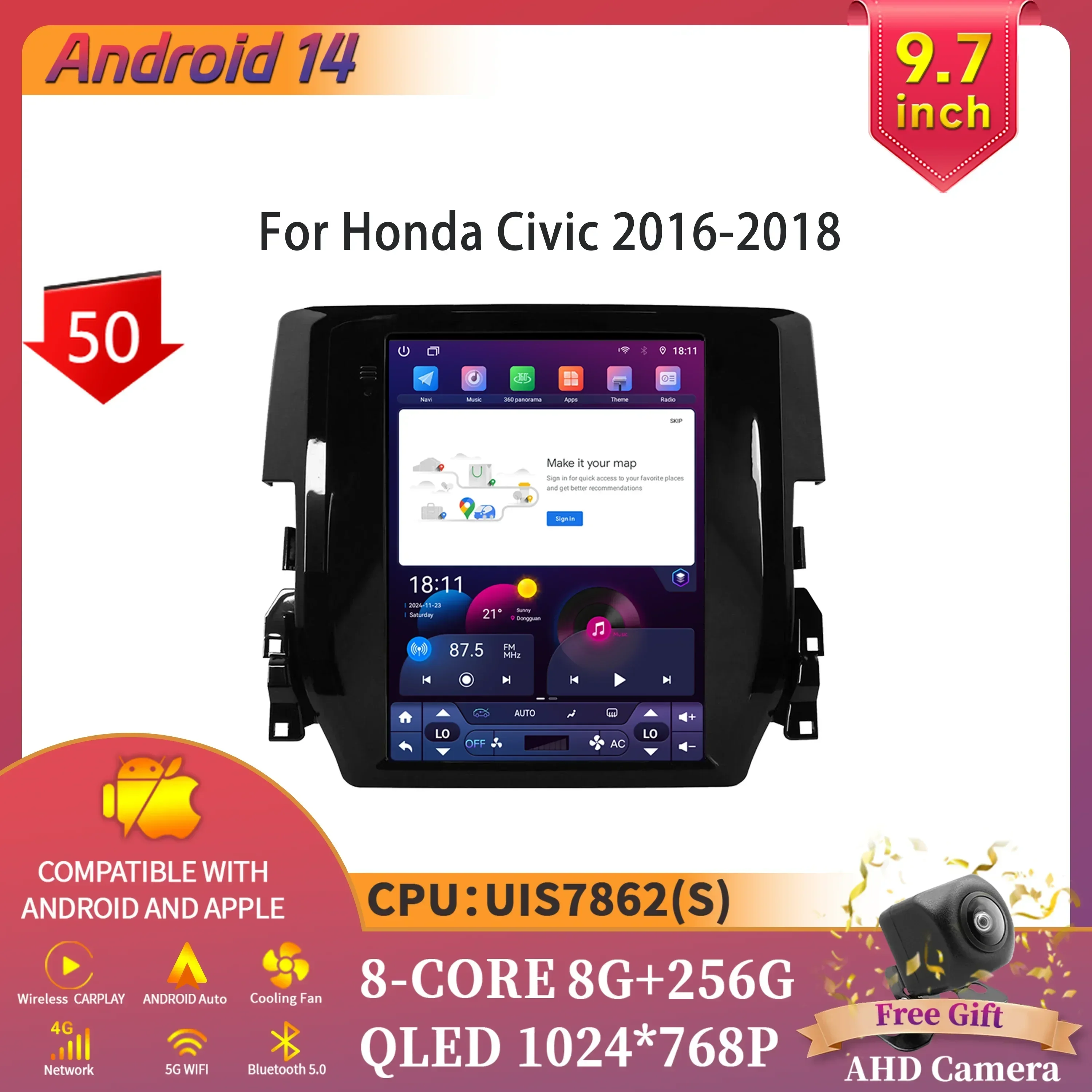 9.7inch Android 14 For Honda Civic 2016-2018 Car Radio Multimedia Intelligent GPS Bluetooth Carplay Touch Screen
9.7inch Android 14 For Honda Civic 2016-2018 Car Radio Multimedia Intelligent GPS Bluetooth Carplay Touch Screen