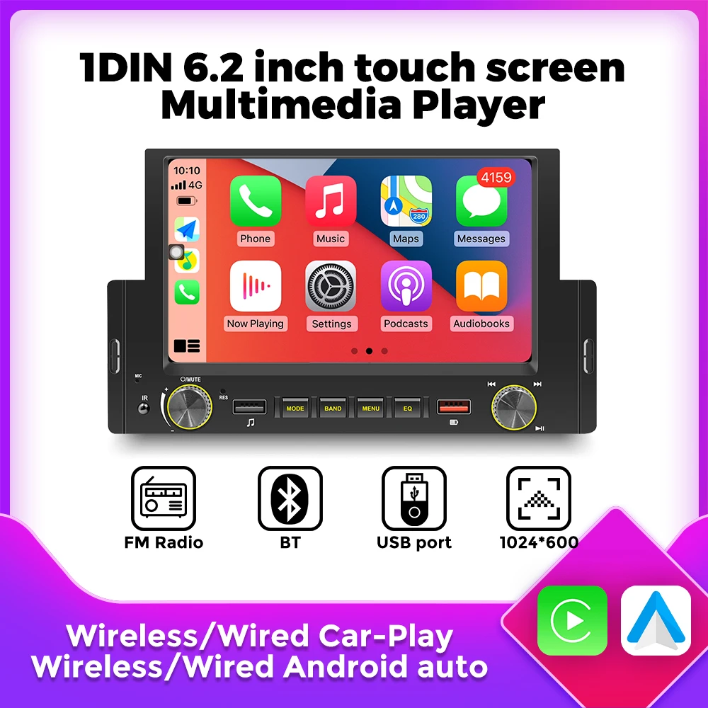 6.2” Car Radio 1 Din Carplay Android Auto Multimedia Player HD Touch Screen FM USB BT Rear View Camera Universal Knob Auto Radio
6.2” Car Radio 1 Din Carplay Android Auto Multimedia Player HD Touch Screen FM USB BT Rear View Camera Universal Knob Auto Radio