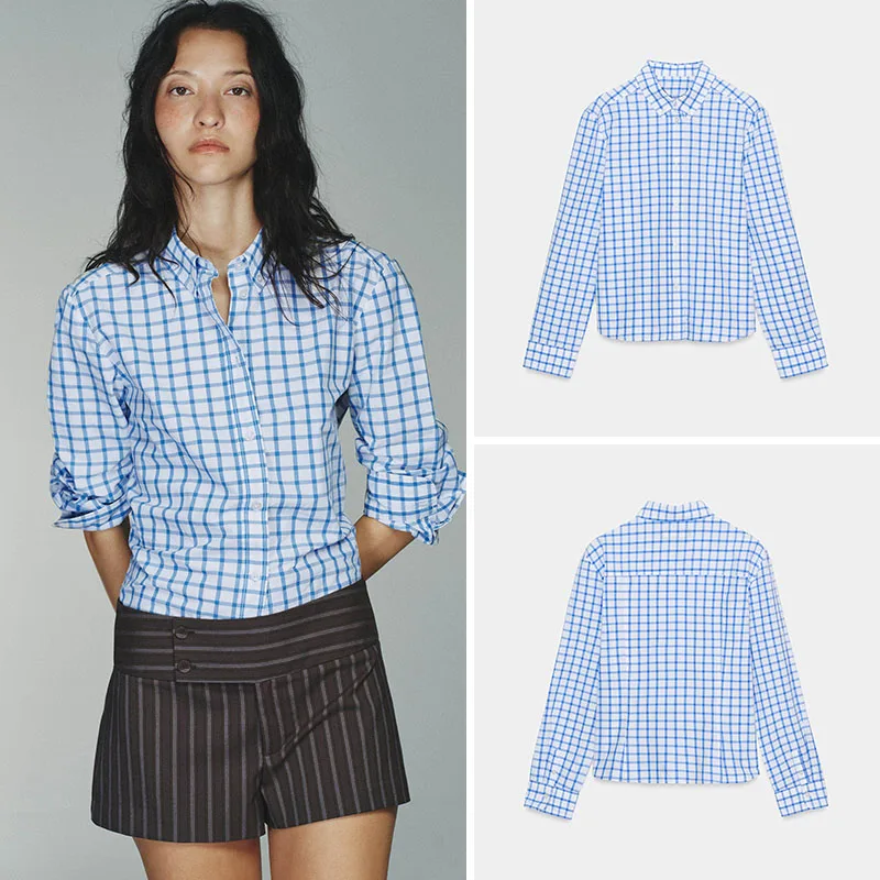 Spring New Arrival Women's irt Plaid Silk Long Sve Button-Up Collar Mischievous Cheered Gingham irt Ladies Faion
Spring New Arrival Women's irt Plaid Silk Long Sve Button-Up Collar Mischievous Cheered Gingham irt Ladies Faion