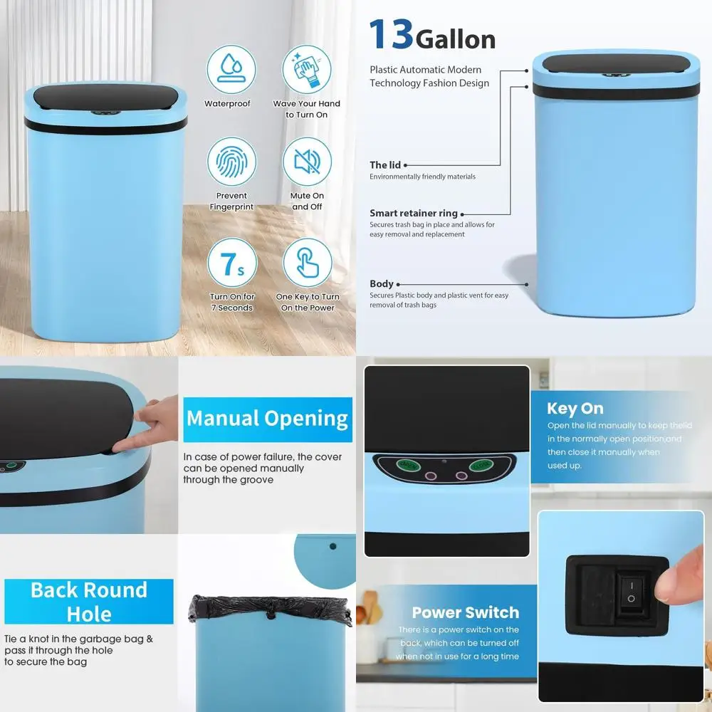 13 Gallon 51L Touchless Kitchen Trash Can with Lid, Automatic Odor Control Plastic Bin for Dorm or Office
13 Gallon 51L Touchless Kitchen Trash Can with Lid, Automatic Odor Control Plastic Bin for Dorm or Office