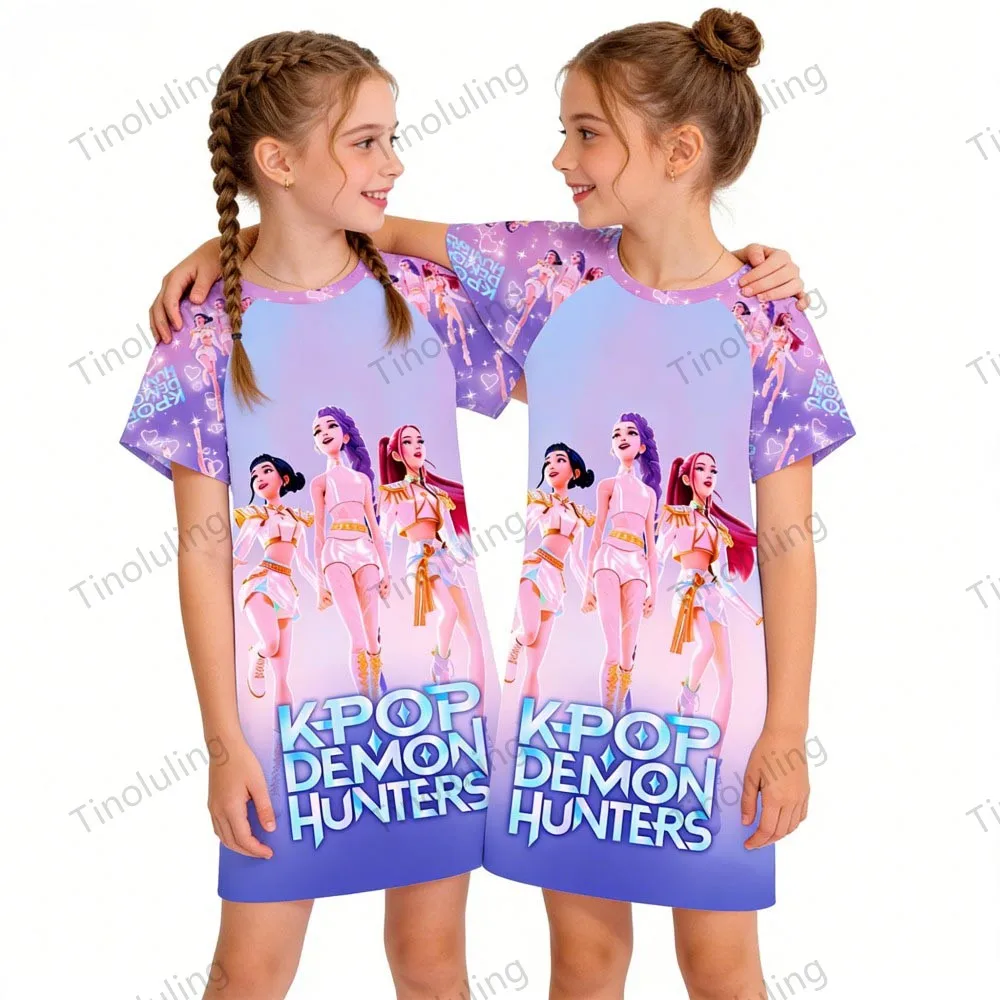 Ночная рубашка для девочек K-Pop Demon Hunters, популярная пижама с короткими рукавами и мультяшным принтом, повседневное домашнее платье для детей, платья Huntrix
Ночная рубашка для девочек K-Pop Demon Hunters, популярная пижама с короткими рукавами и мультяшным принтом, повседневное домашнее платье для детей, платья Huntrix