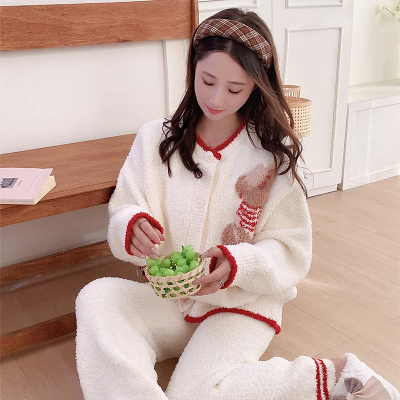 Women's Two-Piece Set Homeclothes Sleepwear Loungewear Girl's Long Sleeved Half-Pile Cardigan Velvet Nightgown Autumn Winter
Women's Two-Piece Set Homeclothes Sleepwear Loungewear Girl's Long Sleeved Half-Pile Cardigan Velvet Nightgown Autumn Winter