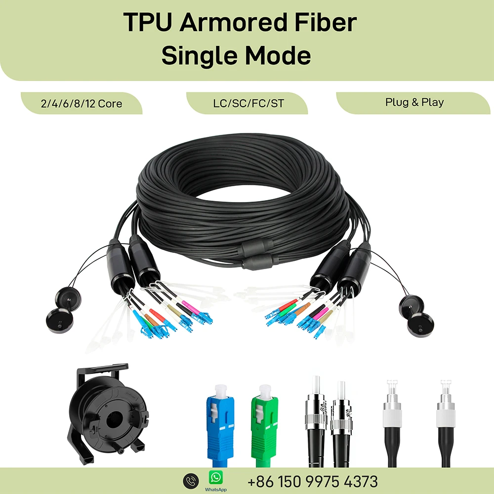 2/4/6/8/12 Core TPU Armored Fiber Optic Cable Single Mode LC/SC/FC/ST Indoor/Outdoor Patch Cord with Splitters & Protective Caps
2/4/6/8/12 Core TPU Armored Fiber Optic Cable Single Mode LC/SC/FC/ST Indoor/Outdoor Patch Cord with Splitters & Protective Caps