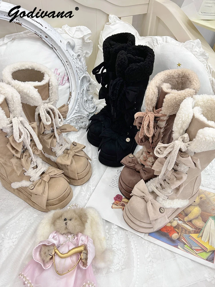 Lolita Winter Calf Boots Original Cute Bow Women's Warm Snow Boots Plush Warm Girl Female Suede Long Fur Boots
Lolita Winter Calf Boots Original Cute Bow Women's Warm Snow Boots Plush Warm Girl Female Suede Long Fur Boots