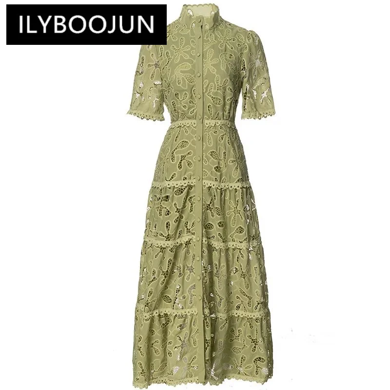 ILYBOOJUN Fashion Designer Light Green Vintage Dress Women's Stand Collar Hollow Out Embroidery High Waist Slim long Dress
ILYBOOJUN Fashion Designer Light Green Vintage Dress Women's Stand Collar Hollow Out Embroidery High Waist Slim long Dress