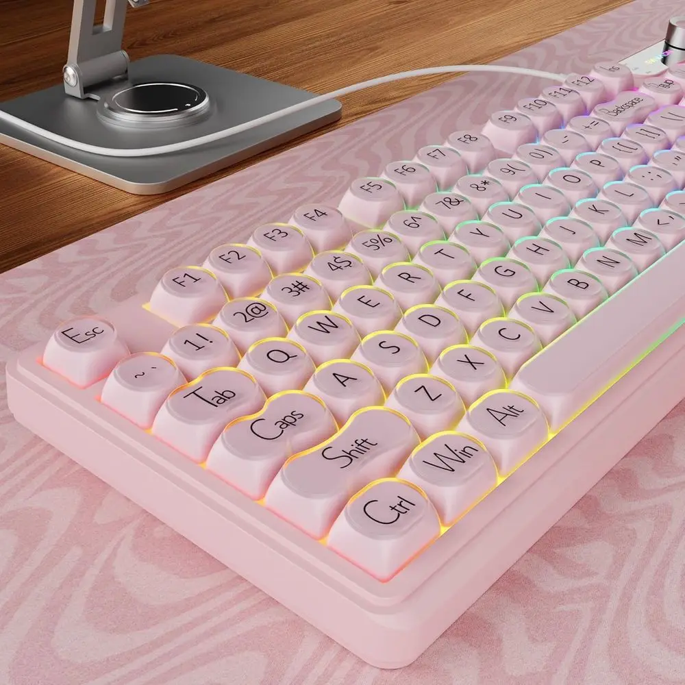 98-Key Wired Gaming Keyboard with Number Pad, RGB Backlight, and Media Controls - Pink
98-Key Wired Gaming Keyboard with Number Pad, RGB Backlight, and Media Controls - Pink