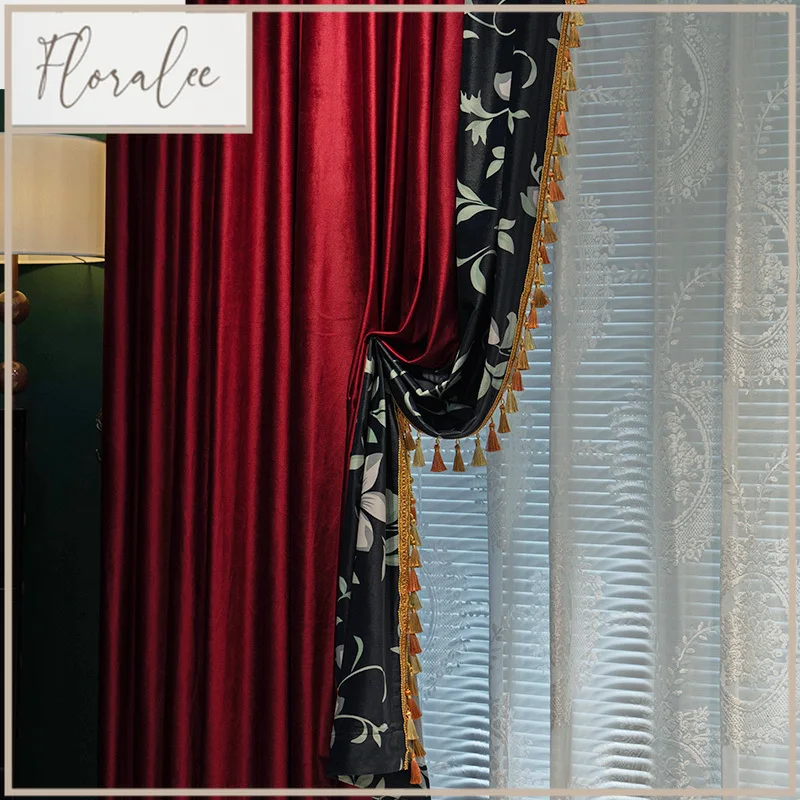 Vintage Red Velvet Jacquard Patched Curtains For Villa Living Room Bedroom Balcony French Window Partition Curtain Customization
Vintage Red Velvet Jacquard Patched Curtains For Villa Living Room Bedroom Balcony French Window Partition Curtain Customization