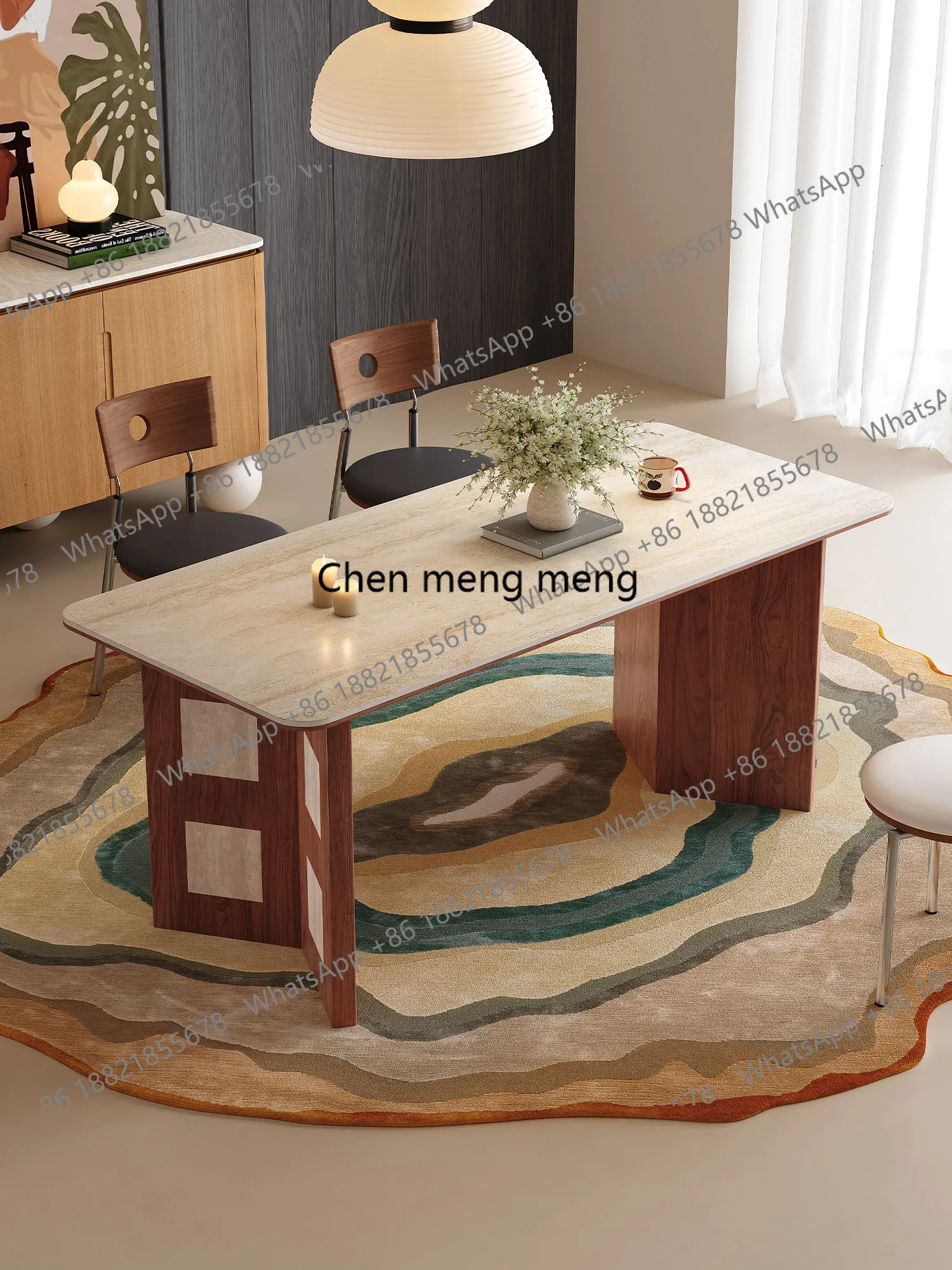 Travertine rock slab dining table, new restaurant home medieval designer rectangular dining table
Travertine rock slab dining table, new restaurant home medieval designer rectangular dining table