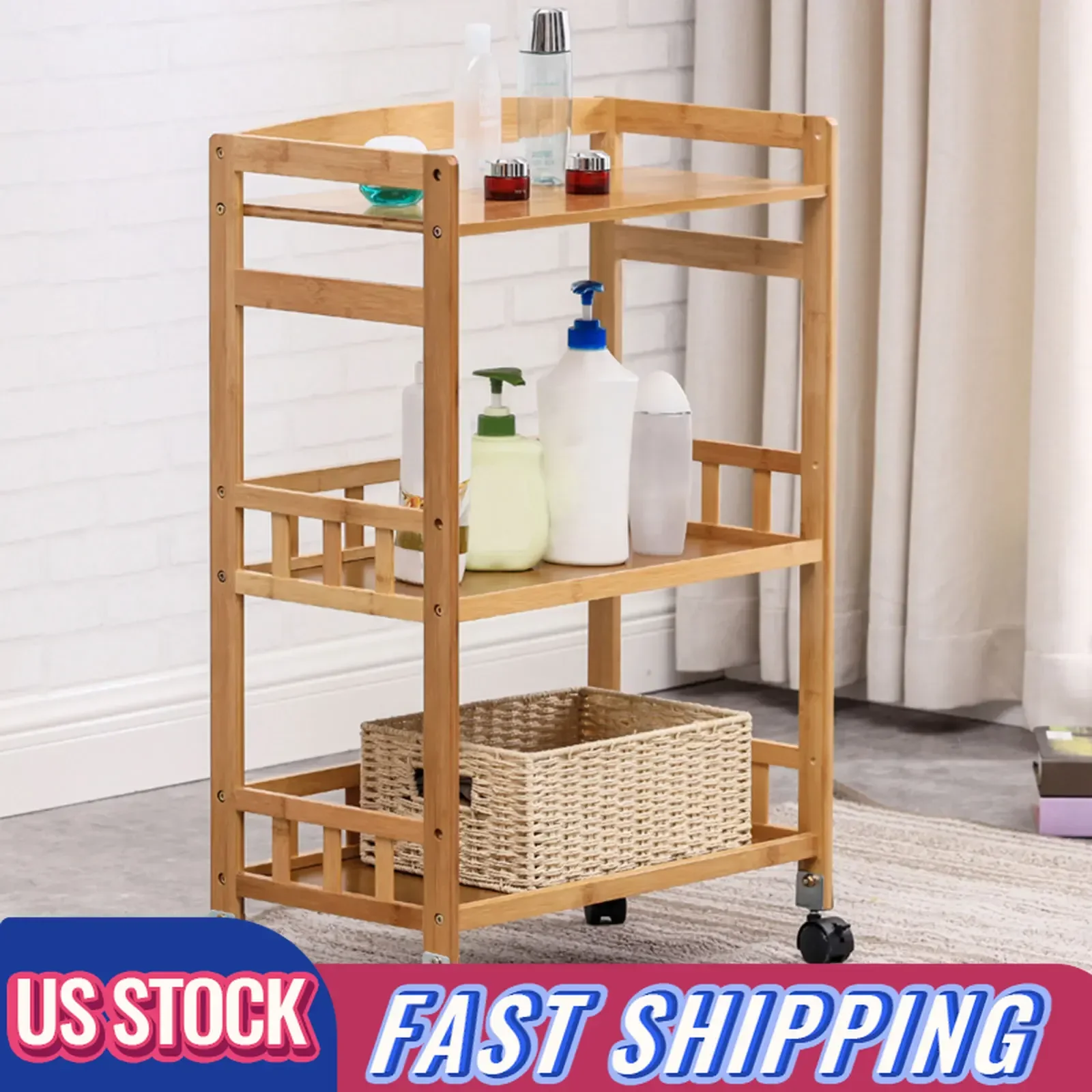 3-Shelf Rolling Utility Cart Bamboo Multi-Purpose Serving Cart for Kitchen/Office/Garage 31.4" Height
3-Shelf Rolling Utility Cart Bamboo Multi-Purpose Serving Cart for Kitchen/Office/Garage 31.4" Height