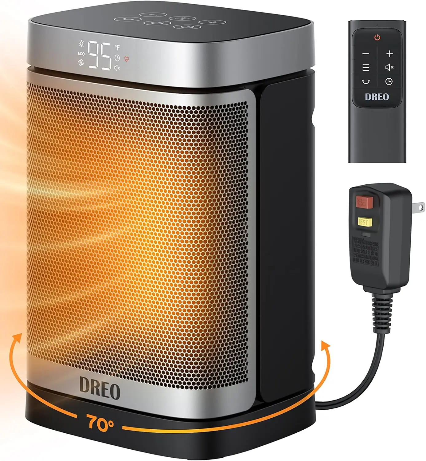 Portable Ceramic Space Heater, 1500W Quiet PTC Heating, Digital Thermostat 41-95°F, Remote Control, Timer & Oscillation
Portable Ceramic Space Heater, 1500W Quiet PTC Heating, Digital Thermostat 41-95°F, Remote Control, Timer & Oscillation