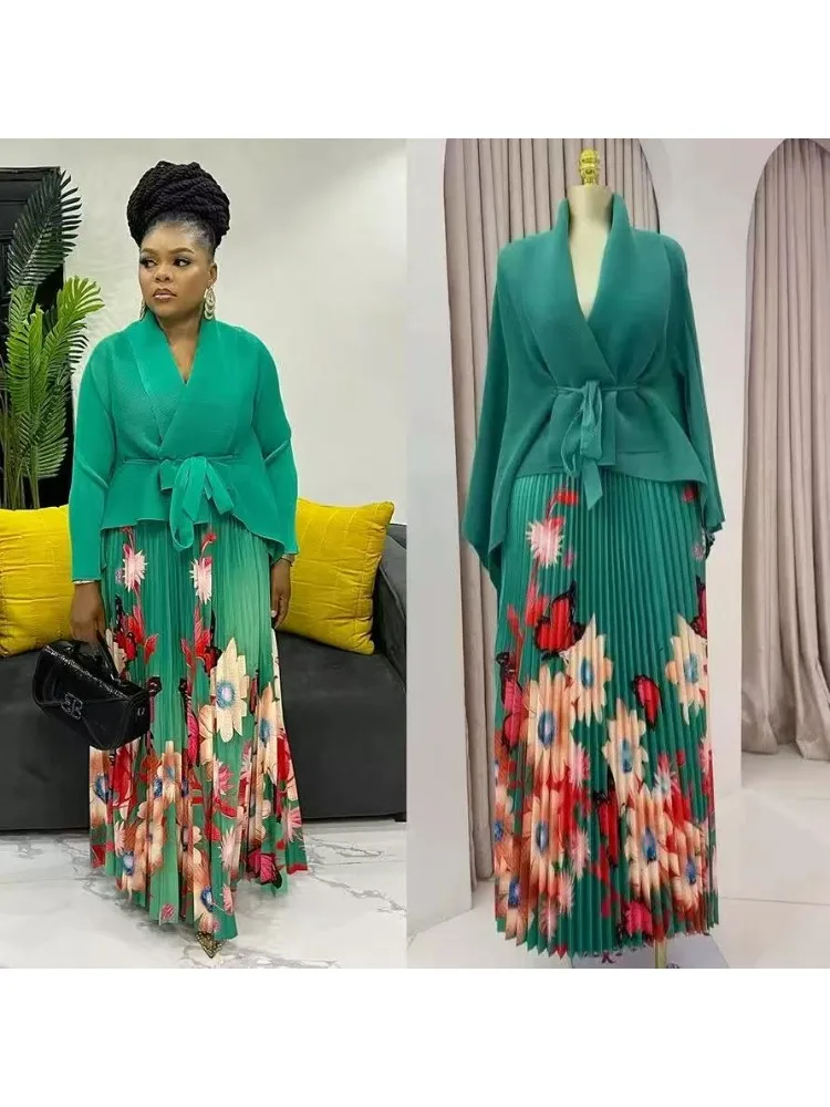 Retro Printed Pleated Skirt Set with Bat Sleeves and Solid Color Top+long Skirt 2-piece Set Plus Plus Plus Size Women's Set
Retro Printed Pleated Skirt Set with Bat Sleeves and Solid Color Top+long Skirt 2-piece Set Plus Plus Plus Size Women's Set