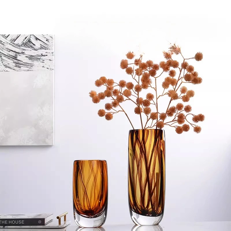 Coffee striped straight tube, light luxury, simple and high-end glazed vase
Coffee striped straight tube, light luxury, simple and high-end glazed vase