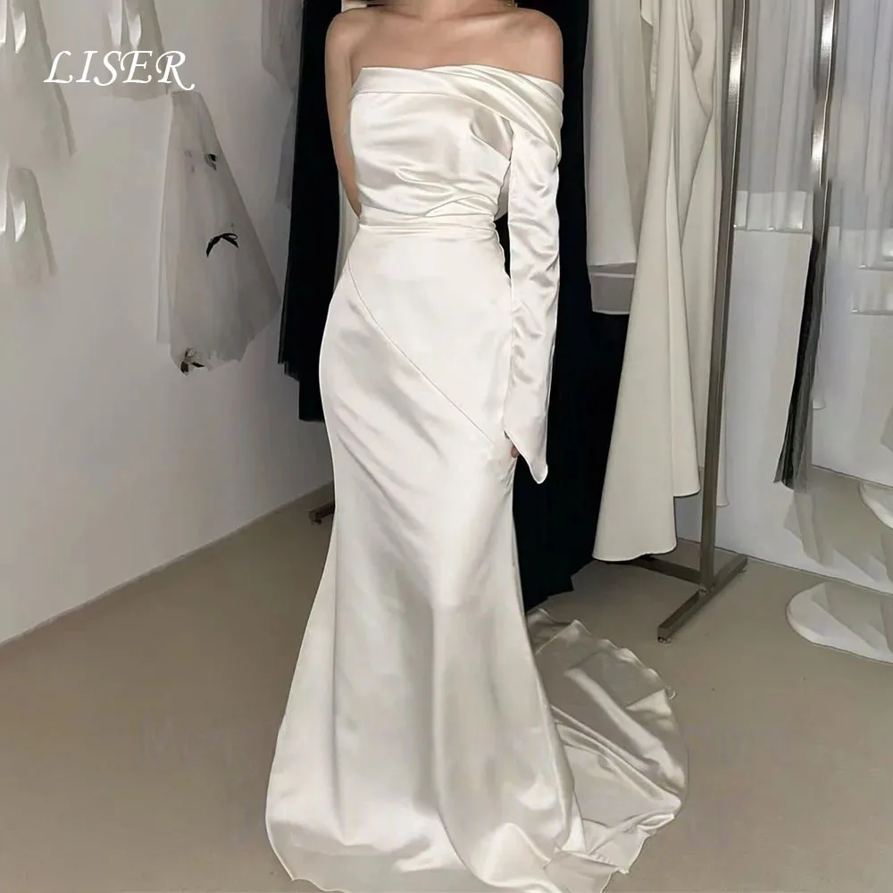 Свадебные платья Liser One-Shoulder в корейском стиле, цвета слоновой кости, с длинными рукавами, из шелкового атласа, на шнуровке, на заказ, красивые платья для невест, большие размеры
Свадебные платья Liser One-Shoulder в корейском стиле, цвета слоновой кости, с длинными рукавами, из шелкового атласа, на шнуровке, на заказ, красивые платья для невест, большие размеры