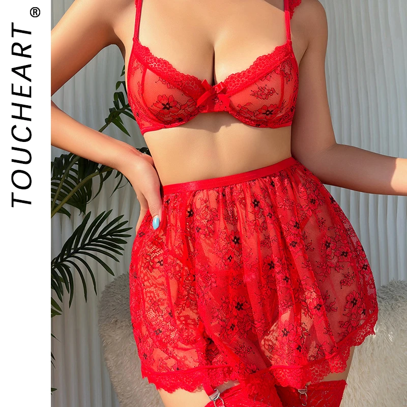 Toucheart 3 Piece Set Sexy Lingerie For Women Mesh Patchwork Lace See-Through Printed Skirt Bra Thong Sexy Underwear Suit New 
Toucheart 3 Piece Set Sexy Lingerie For Women Mesh Patchwork Lace See-Through Printed Skirt Bra Thong Sexy Underwear Suit New