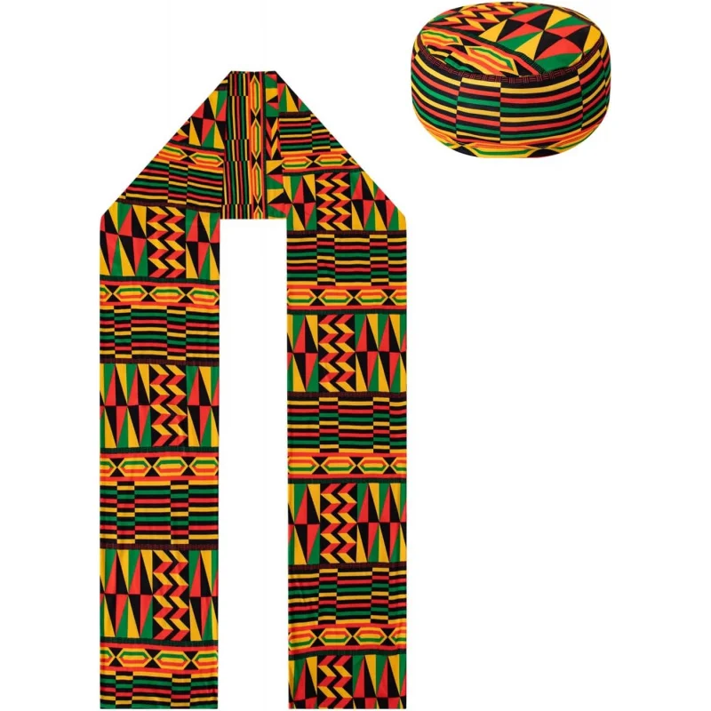 2 Pcs African Hats African Kente Kufi Hats and Stole Sash for Black History
2 Pcs African Hats African Kente Kufi Hats and Stole Sash for Black History
