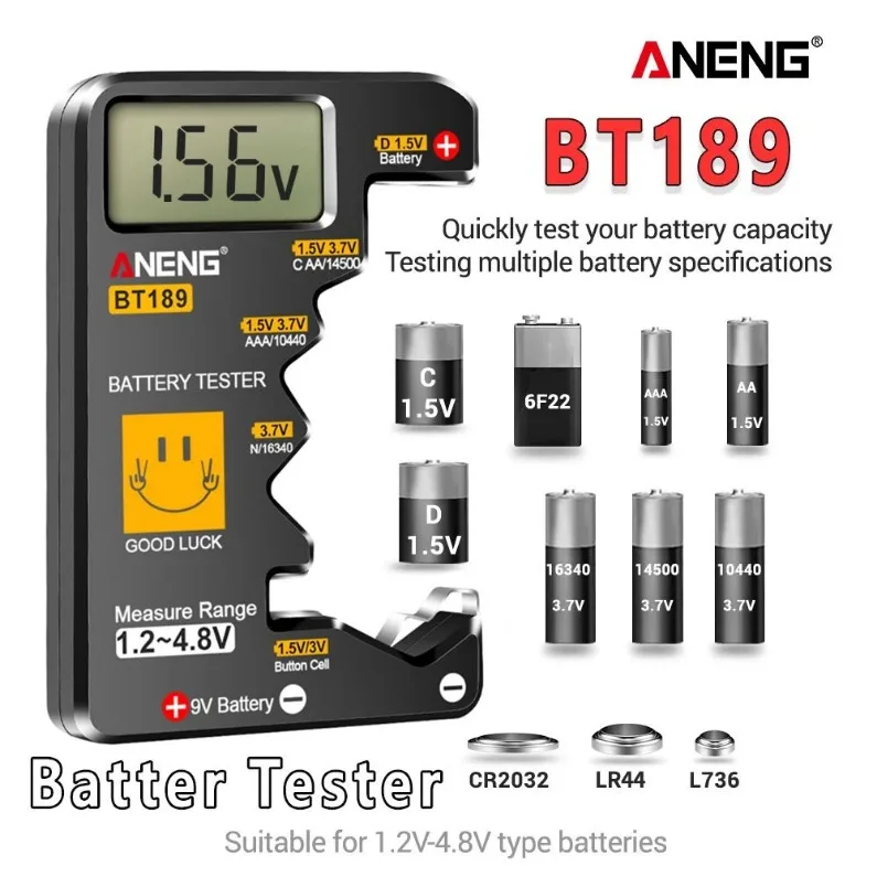 ANENG BT189 digital battery tester universal power detector battery free household AA/AAA/9V button battery power measurement
ANENG BT189 digital battery tester universal power detector battery free household AA/AAA/9V button battery power measurement