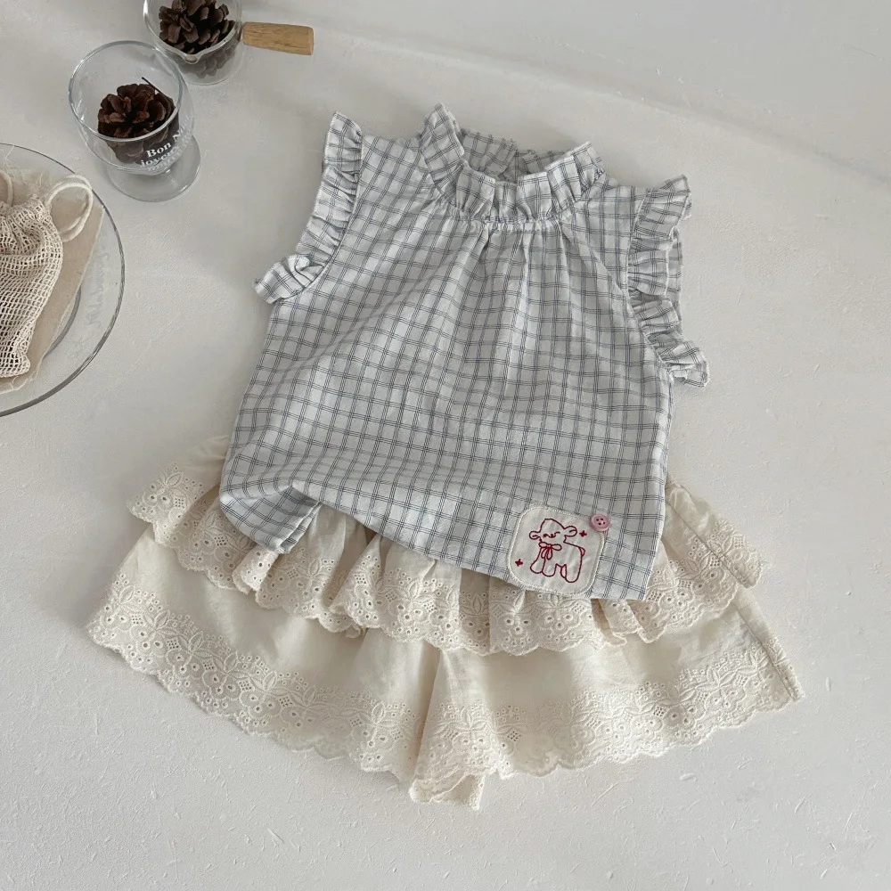 2026 New Summer Baby Clothes Plaid Ruffle Sleeve Top for Girls Matched with Double-layer Lace Skirt Bloomer
2026 New Summer Baby Clothes Plaid Ruffle Sleeve Top for Girls Matched with Double-layer Lace Skirt Bloomer