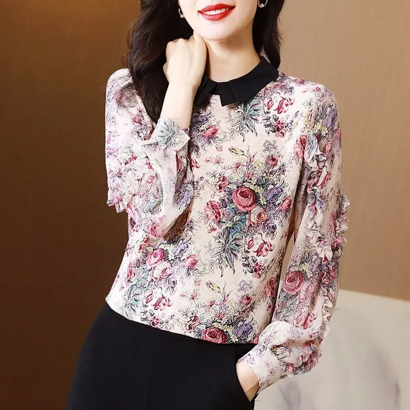 Spring Autumn New Peter Pan Collar Korean Blouse Fashion All-match Ruffles Spliced Female Clothing Vintage Floral Printed Shirt
Spring Autumn New Peter Pan Collar Korean Blouse Fashion All-match Ruffles Spliced Female Clothing Vintage Floral Printed Shirt