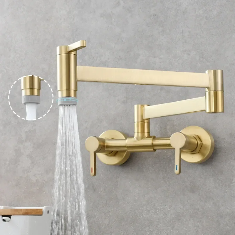 Pot Filler Tap Wall Mounted Foldable Kitchen Faucet Hot and Cold Single Hole Sink Tap Rotate Folding Spout Brushed Gold Brass
Pot Filler Tap Wall Mounted Foldable Kitchen Faucet Hot and Cold Single Hole Sink Tap Rotate Folding Spout Brushed Gold Brass