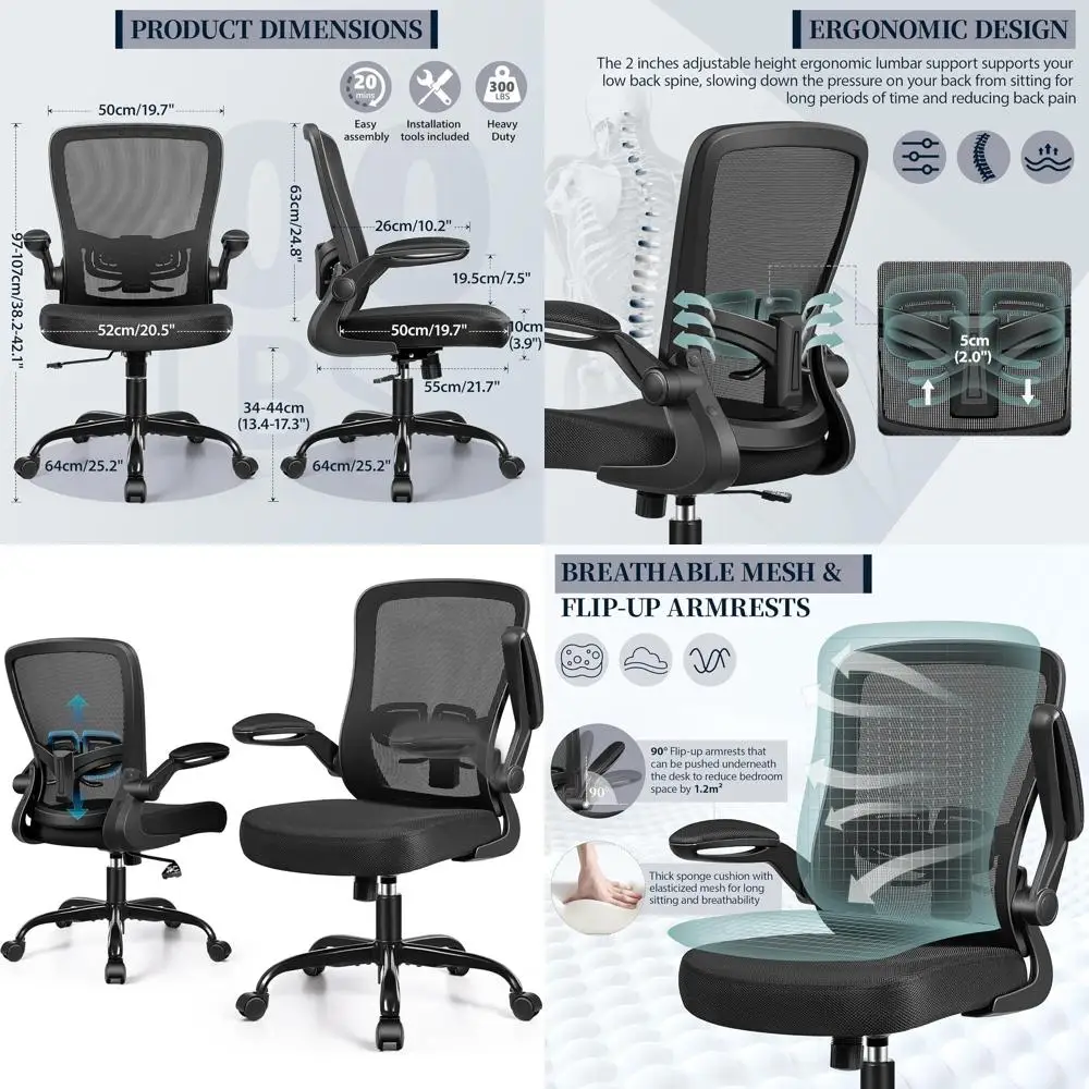 Mesh Back Ergonomic Office Chair with Padded Seat, Adjustable Recline for Comfortable All-Day Use, Lumbar Support for Desk or Ho
Mesh Back Ergonomic Office Chair with Padded Seat, Adjustable Recline for Comfortable All-Day Use, Lumbar Support for Desk or Ho