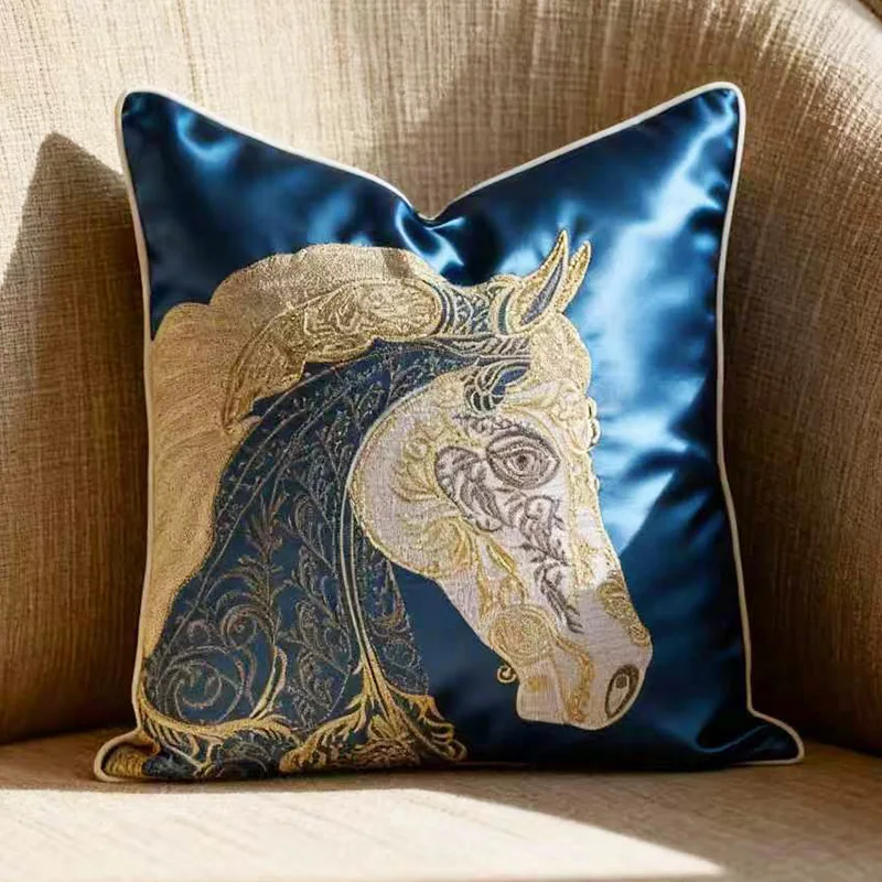 Premium Satin Cushion Cover Luxury Gold Thread Embroidery Horse Head Throw Pillow Case European Vintage Elegant Cushion Case
Premium Satin Cushion Cover Luxury Gold Thread Embroidery Horse Head Throw Pillow Case European Vintage Elegant Cushion Case