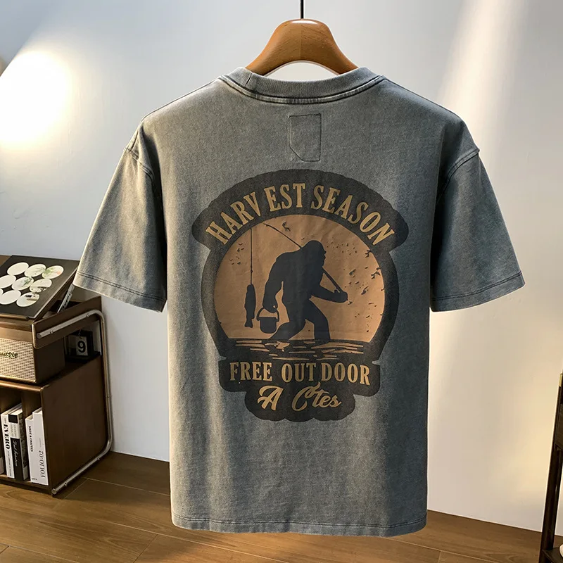 Retro washed short sleeved T-shirt for men in summer 2025, new American fashion brand printed round neck elastic casual top
Retro washed short sleeved T-shirt for men in summer 2025, new American fashion brand printed round neck elastic casual top