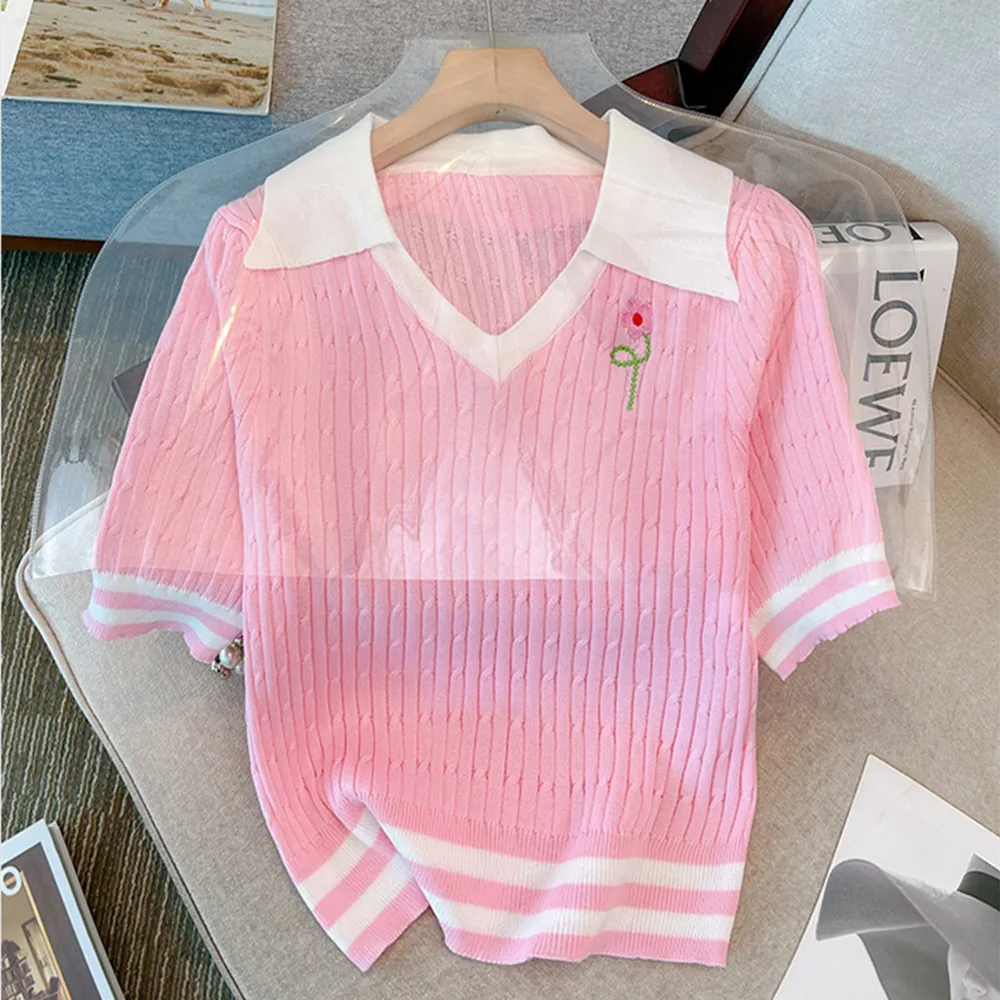 Summer Short Sleeve Splicing Color Knitted Tops y2k Fashion Slim Pullover Sweater Women Casual All-match Women's clothing
Summer Short Sleeve Splicing Color Knitted Tops y2k Fashion Slim Pullover Sweater Women Casual All-match Women's clothing