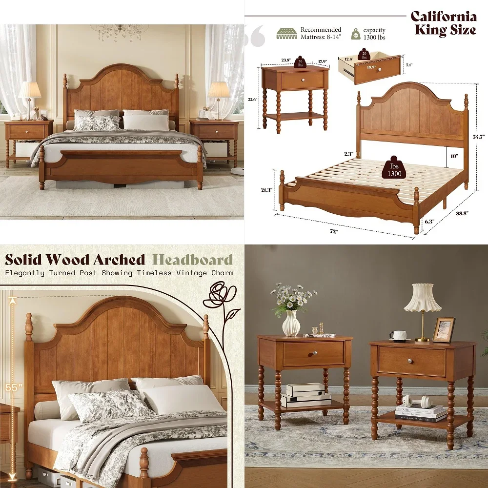3Piece Bedroom Set, Including Solid Wood California King Bed Frame with 55 Arched Headboard, Nightstand Set of 2 with SpindleTu
3Piece Bedroom Set, Including Solid Wood California King Bed Frame with 55 Arched Headboard, Nightstand Set of 2 with SpindleTu