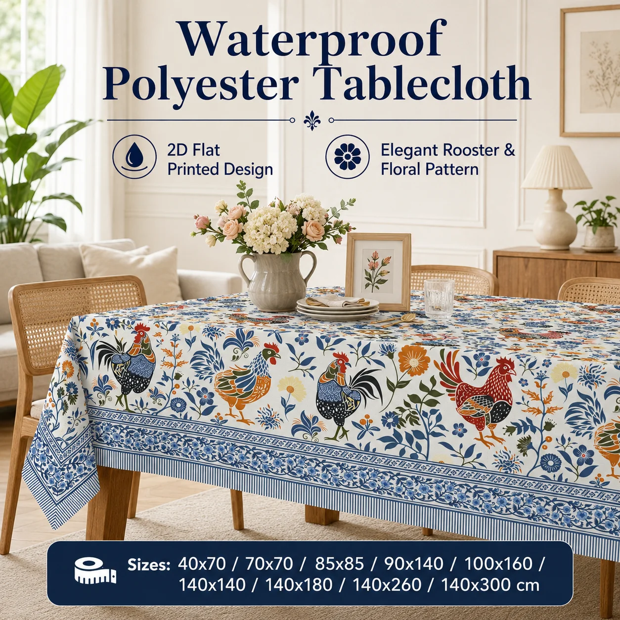 Farmhouse Rooster Floral Tablecloth Waterproof Table Cover For Kitchen Dining Room Home Decor 2D Flat Printed Peach Skin Fabric
Farmhouse Rooster Floral Tablecloth Waterproof Table Cover For Kitchen Dining Room Home Decor 2D Flat Printed Peach Skin Fabric