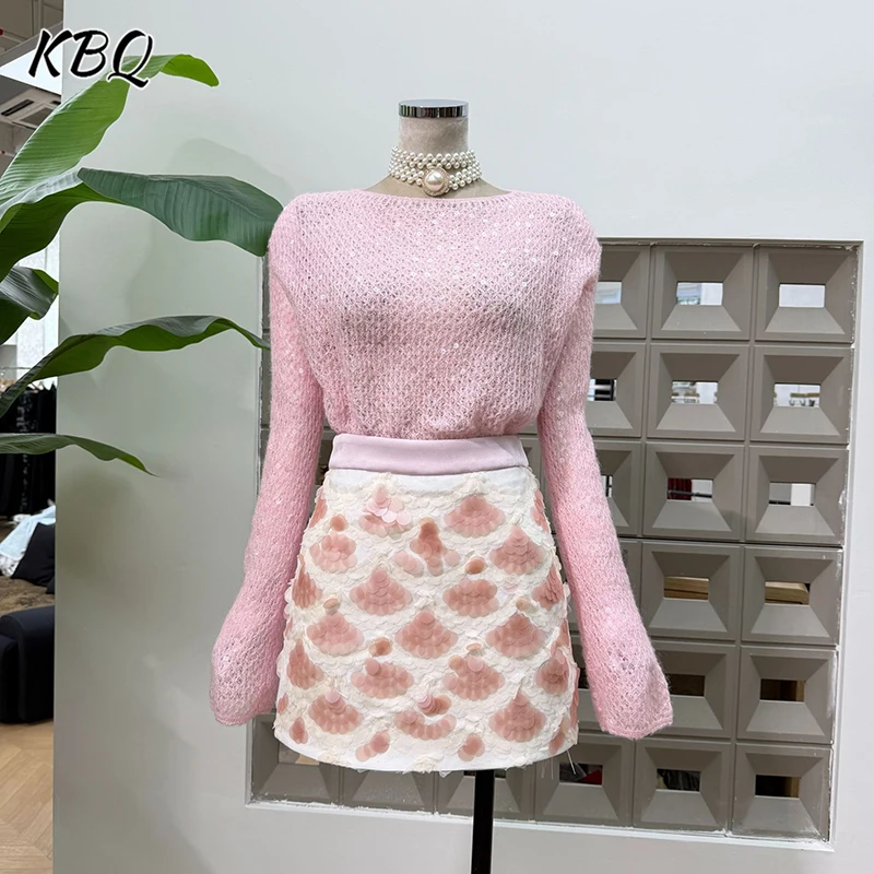 KBQ Вязаные комплекты из двух предметов для женщин, свободная рубашка с круглым вырезом и длинными рукавами, юбка с блестками и высокой талией, сладкий комплект, женский новый
KBQ Вязаные комплекты из двух предметов для женщин, свободная рубашка с круглым вырезом и длинными рукавами, юбка с блестками и высокой талией, сладкий комплект, женский новый