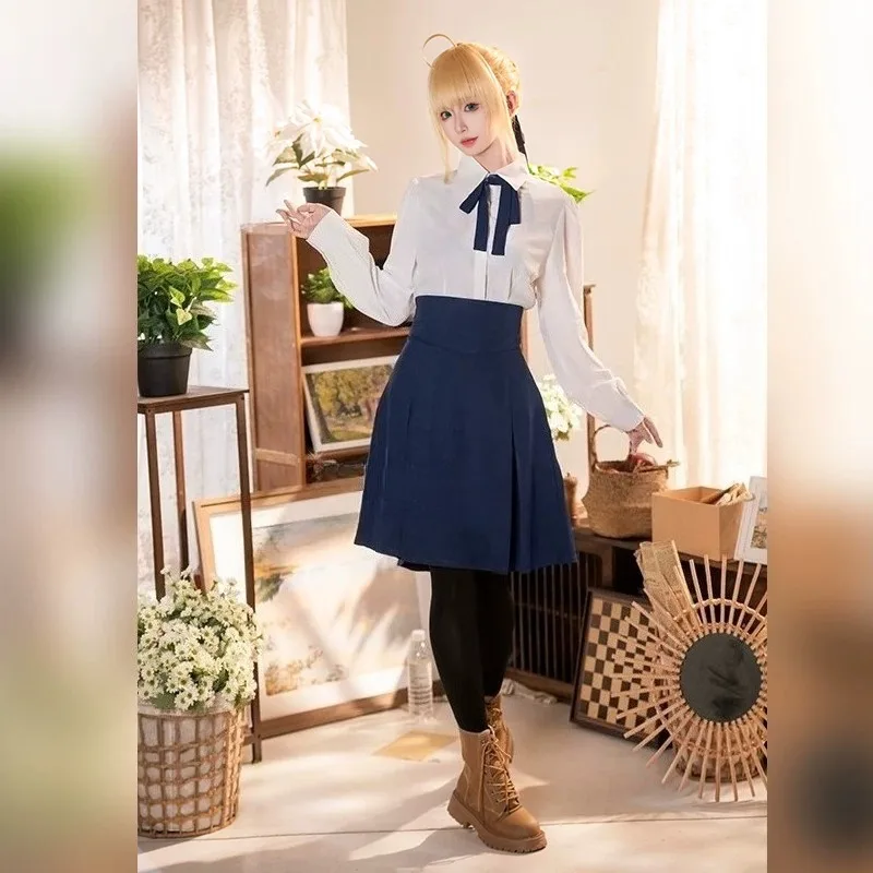 Game Saber Cosplay Altria Pendragon Costume White Shirt Blue Skirt JK Uniform for Women Role Play Outfit Theme Party
Game Saber Cosplay Altria Pendragon Costume White Shirt Blue Skirt JK Uniform for Women Role Play Outfit Theme Party