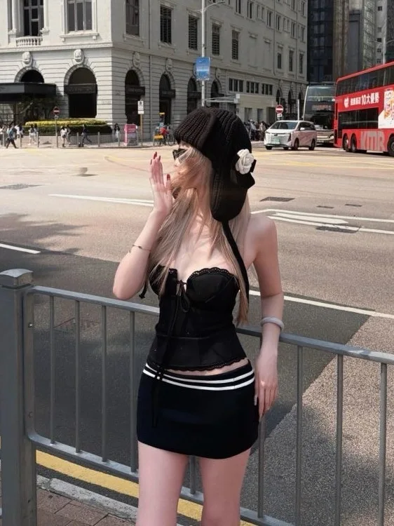 Sexy Trendy Crop Top And High Waist Skirt Two Piece Set for Women Slim Fit Summer Outfit Pure Desire Style Black Color
Sexy Trendy Crop Top And High Waist Skirt Two Piece Set for Women Slim Fit Summer Outfit Pure Desire Style Black Color