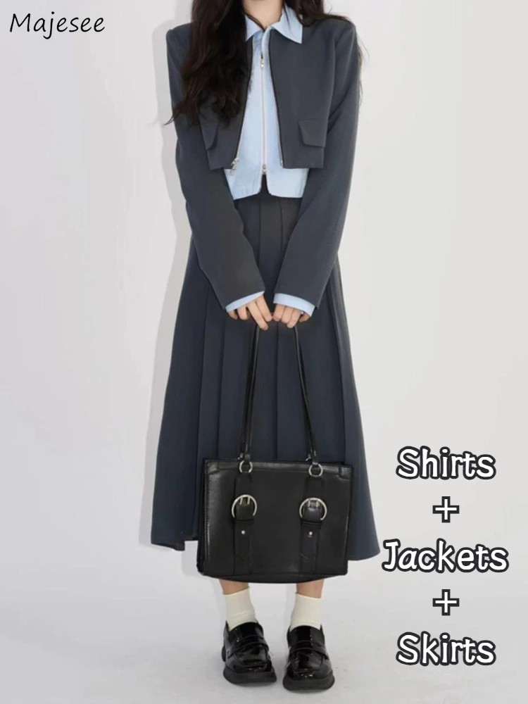 Korean Preppy Style Pleated Skirts Sets Women Autumn Classic Fashion Cropped Shirts Lovely Simple Jackets Chic Students 3 Pcs
Korean Preppy Style Pleated Skirts Sets Women Autumn Classic Fashion Cropped Shirts Lovely Simple Jackets Chic Students 3 Pcs