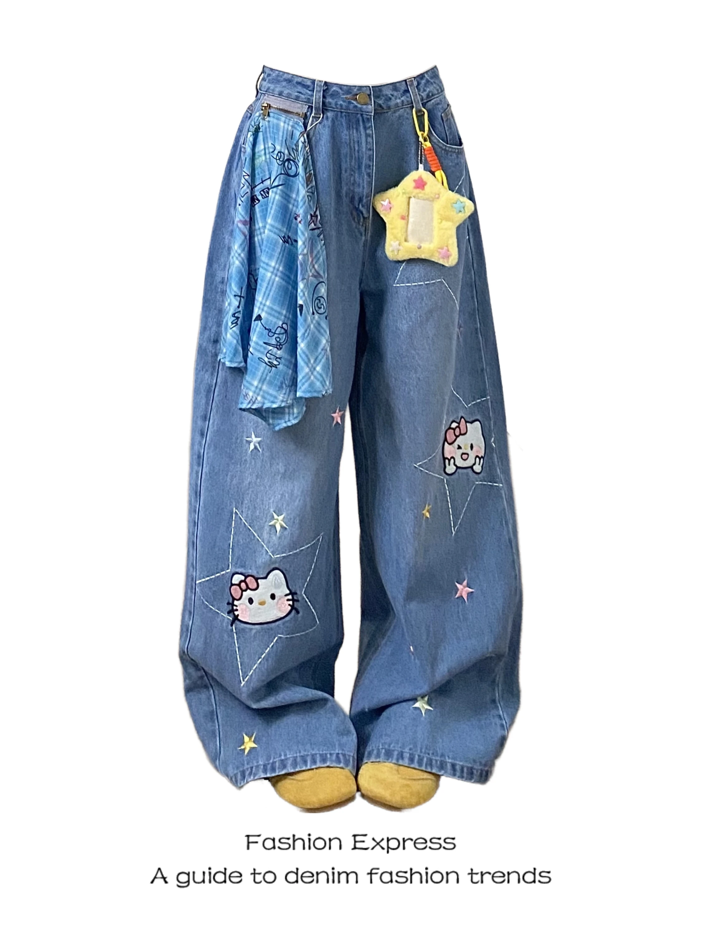 American Retro Cartoon Embroidery Wide Leg Pants High Waist Denim Jeans Women's New Style Tie Waist Loose Fit Trousers
American Retro Cartoon Embroidery Wide Leg Pants High Waist Denim Jeans Women's New Style Tie Waist Loose Fit Trousers