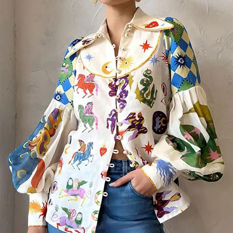 Clothing Amazon New Temperament Commuter Print Lapel Single-breasted Lantern Sleeve Women's Shirt Women's Elegance and Softness
Clothing Amazon New Temperament Commuter Print Lapel Single-breasted Lantern Sleeve Women's Shirt Women's Elegance and Softness