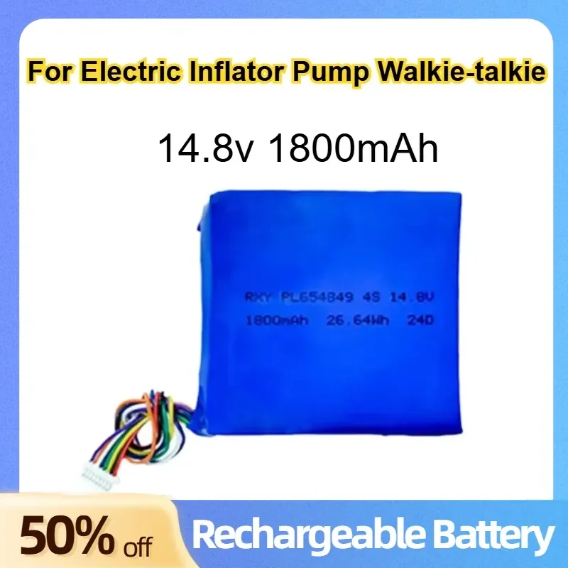 654849 Polymer Lithium Battery 14.8v 1800mAh for Electric Inflator Pump Walkie-talkie Rechargeable Soft Pack Battery
654849 Polymer Lithium Battery 14.8v 1800mAh for Electric Inflator Pump Walkie-talkie Rechargeable Soft Pack Battery