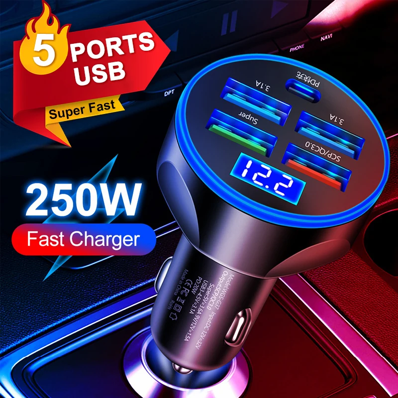 5USB PD 250 Вт автомобильное зарядное устройство Тип C Быстрая зарядка автомобильный адаптер для iPhone Samsung Huawei Xiaomi QC 3,0 автомобильные аксессуары
5USB PD 250 Вт автомобильное зарядное устройство Тип C Быстрая зарядка автомобильный адаптер для iPhone Samsung Huawei Xiaomi QC 3,0 автомобильные аксессуары