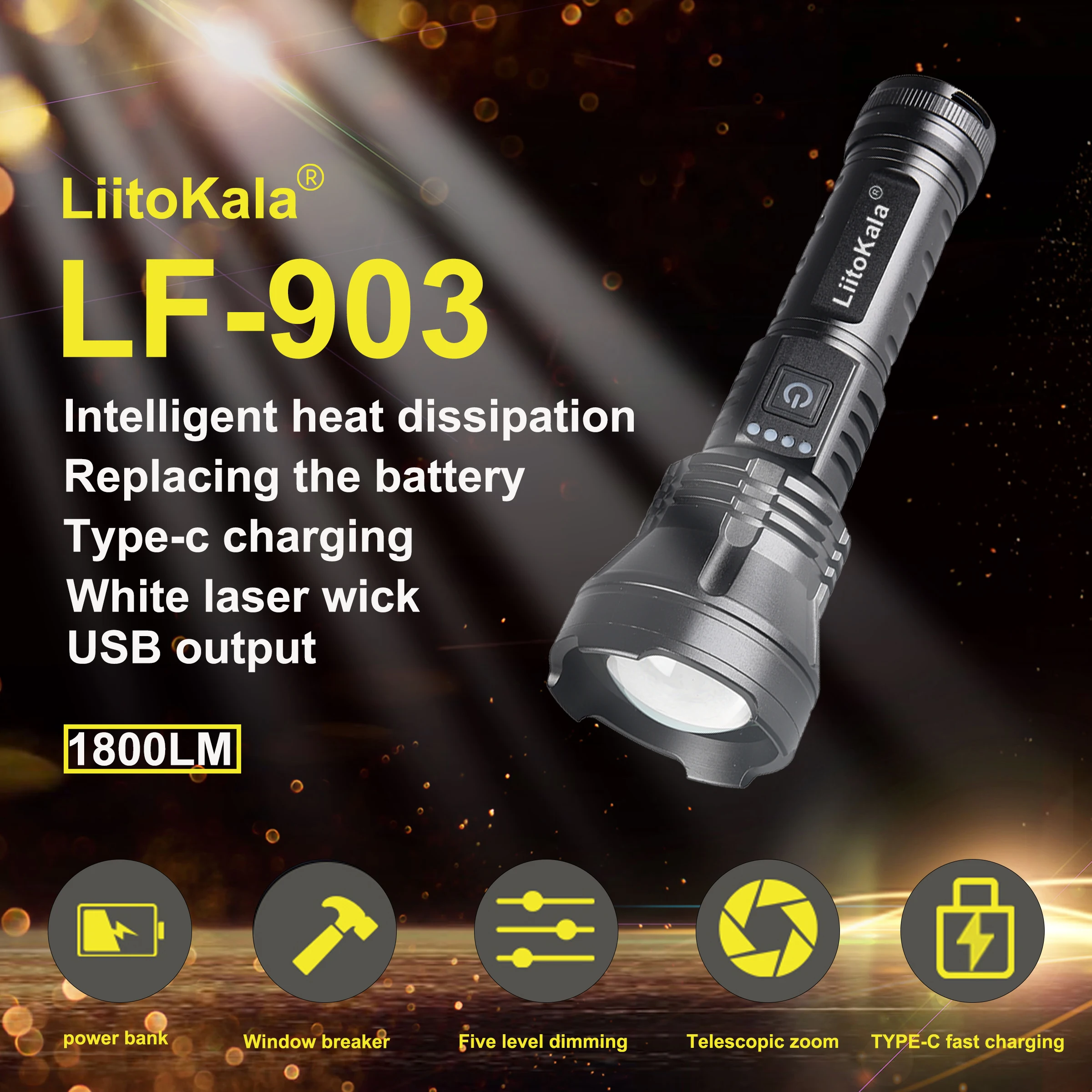 LiitoKala LF-903 26550, уличный перезаряжаемый прожектор, фонарик, портативное освещение высокой интенсивности для кемпинга, пешего туризма 
LiitoKala LF-903 26550, уличный перезаряжаемый прожектор, фонарик, портативное освещение высокой интенсивности для кемпинга, пешего туризма
